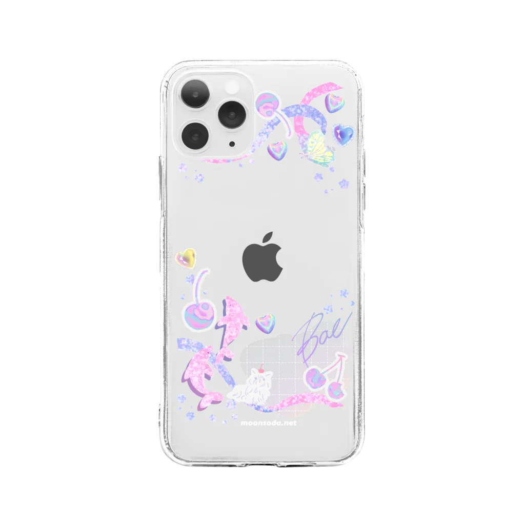 moonsodaの♡sticker deco case-pink♡ Soft Clear Smartphone Case