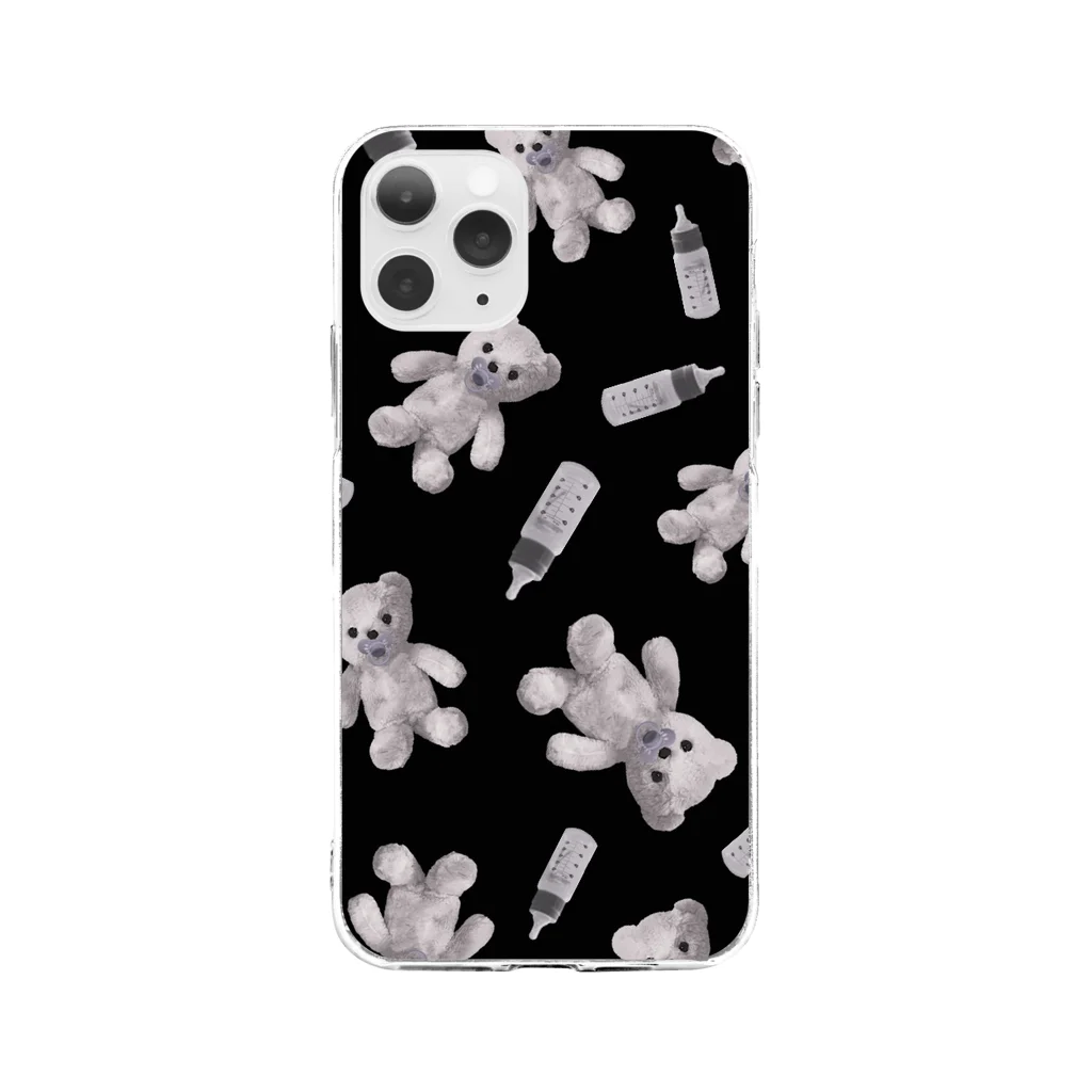 💜Salon de Lucia💜のばぶTeddy monochrome Soft Clear Smartphone Case