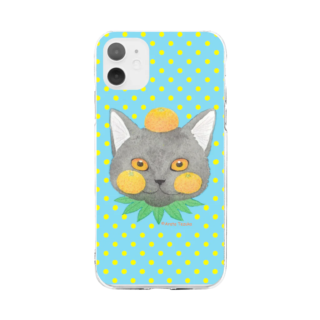 てづきゃっとのみかんほっぺねこ Soft Clear Smartphone Case