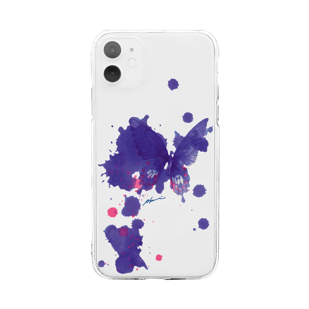 Akiss art ONLINE SHOPのこれから出逢う紫の蝶 Soft Clear Smartphone Case