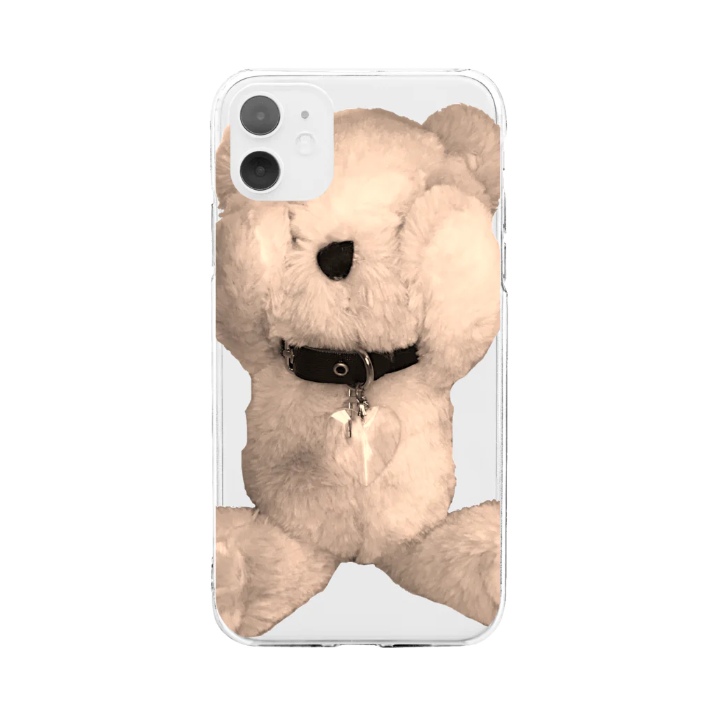 💜Salon de Lucia💜のPeek-a-boo Teddy sepia Soft Clear Smartphone Case