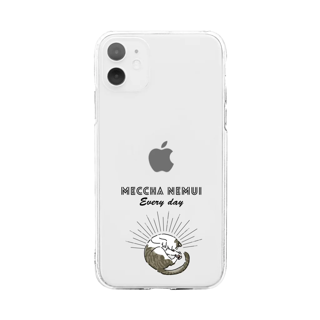 屋台 urukaのMECCHA NEMUI ねこ Soft Clear Smartphone Case