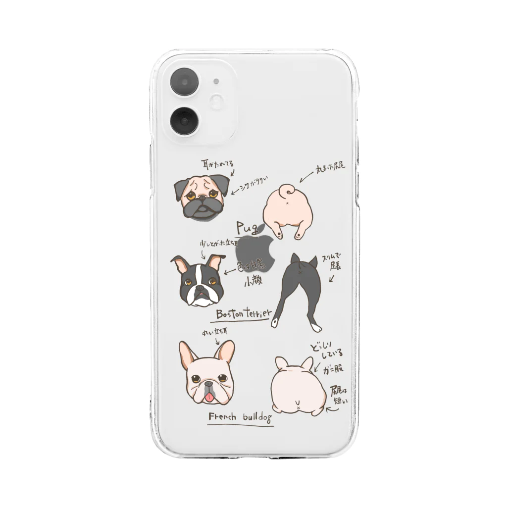 Johnny Houseの鼻ぺちゃ犬の見分け方 Soft Clear Smartphone Case