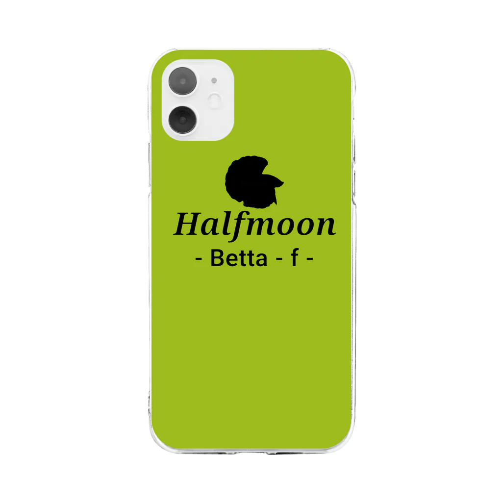 ☆ららくらら☆のHalfmoon Betta⑤Black(Springgreen) Soft Clear Smartphone Case