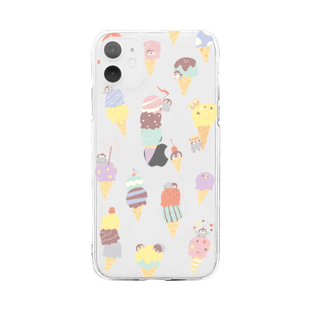 ささきまゆのアイスとペンギンちゃん カラフル Soft Clear Smartphone Case
