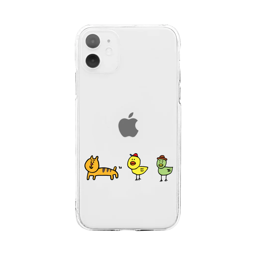 ムラセさんのどうぶつのムラセさんのトリとネコ Soft Clear Smartphone Case