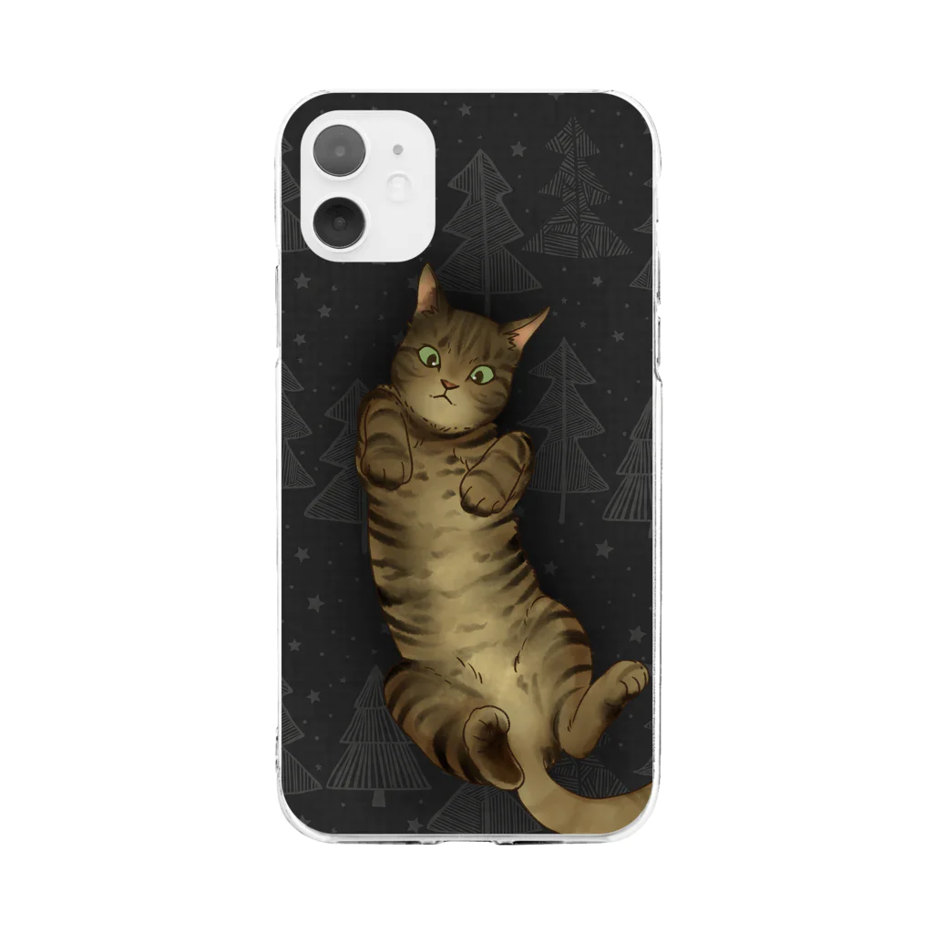 manaのいつでも「猫と」一緒/グレー Soft Clear Smartphone Case