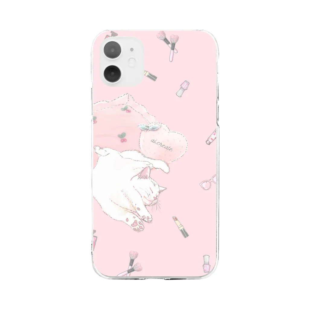 似顔絵婚姻届/スマホDIY婚姻届~ai.create~のおねむｚｚｚ白猫ちゃん♡ピンク Soft Clear Smartphone Case