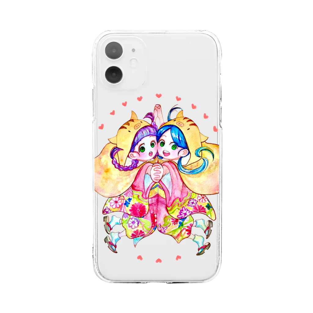 壬本舗 mizu-no-e-hompoのうりぼうずきんのふたごちゃん Soft Clear Smartphone Case