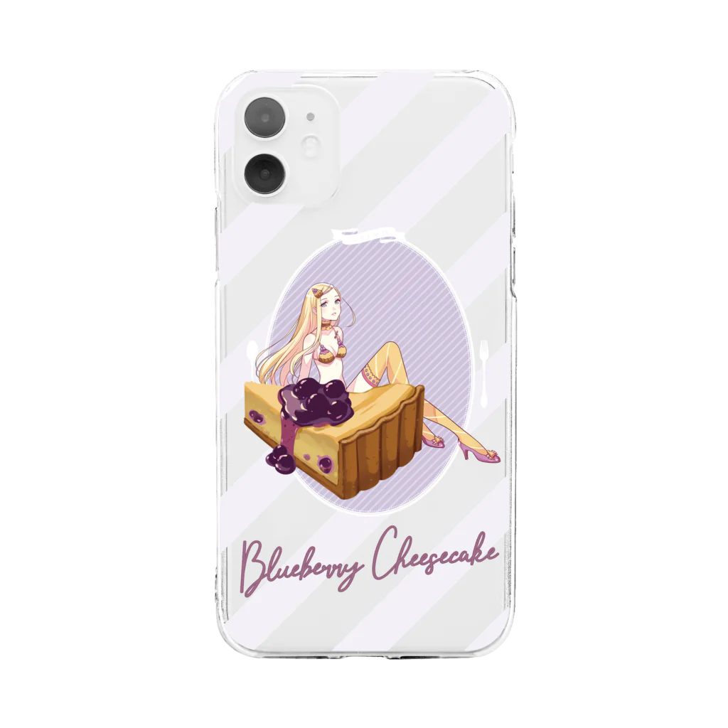 ERIMO–WORKSのSweets Lingerie phone case "Blueberry Cheesecake" Soft Clear Smartphone Case