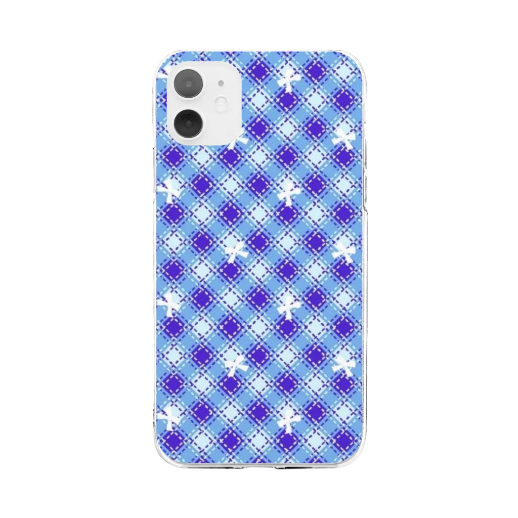 JIGGYのリボン＆チェック（ブルー） Soft Clear Smartphone Case