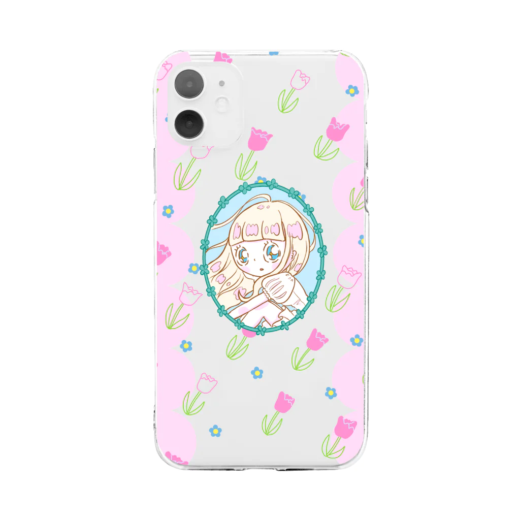 ningen(ニンゲン)のフリルチューリップのクリアスマホケース Soft Clear Smartphone Case