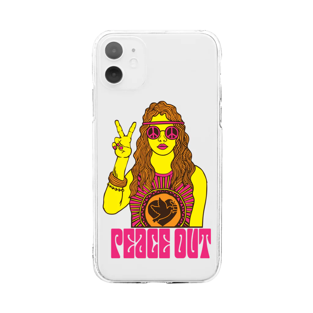 420 MUSIC FACTORYのPeace out（じゃあまたね）ヒッピー Soft Clear Smartphone Case