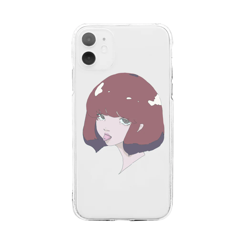 雨宿りの舌を出した女の子 Soft Clear Smartphone Case