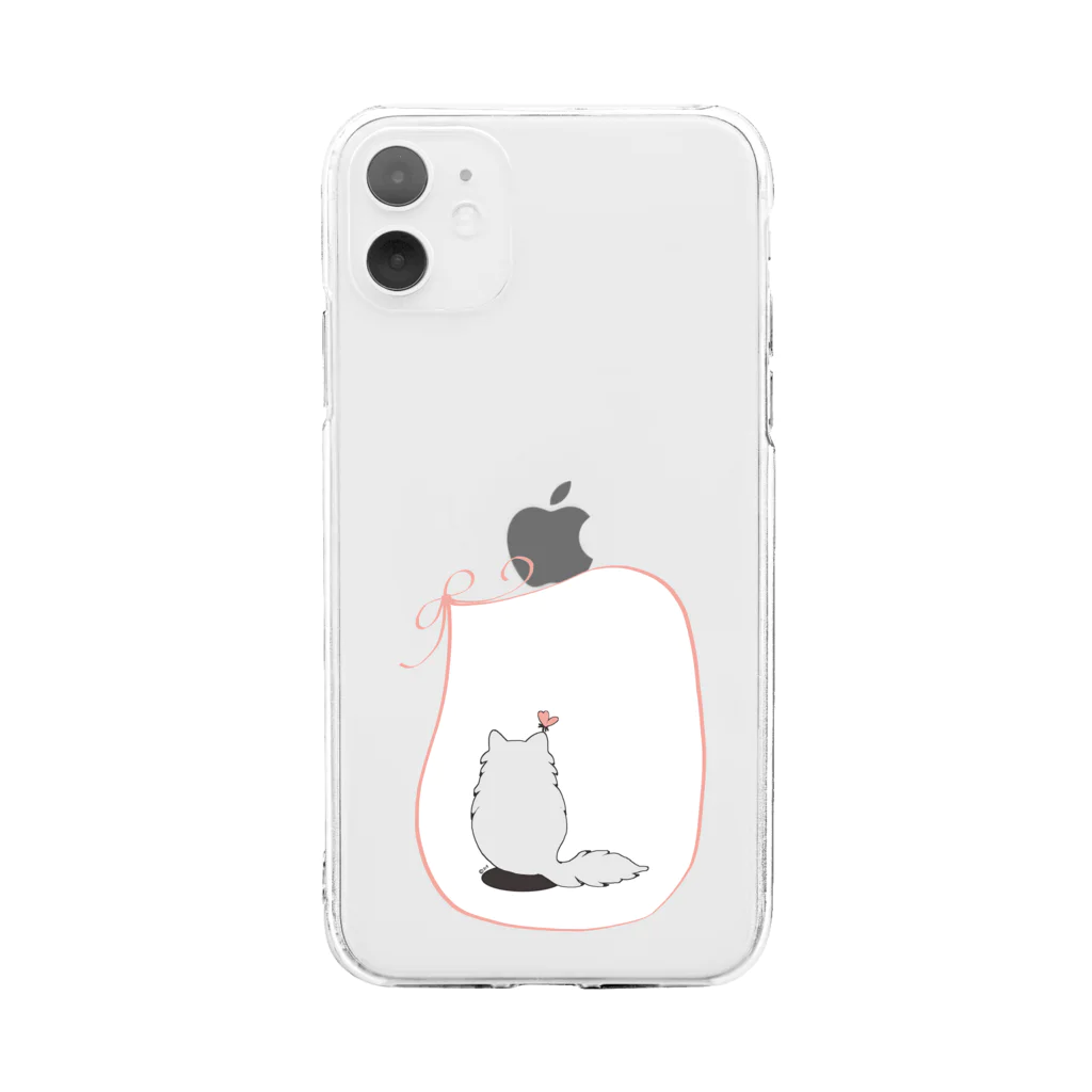 木ノ下商店の猫とリボンとちょうちょ Soft Clear Smartphone Case