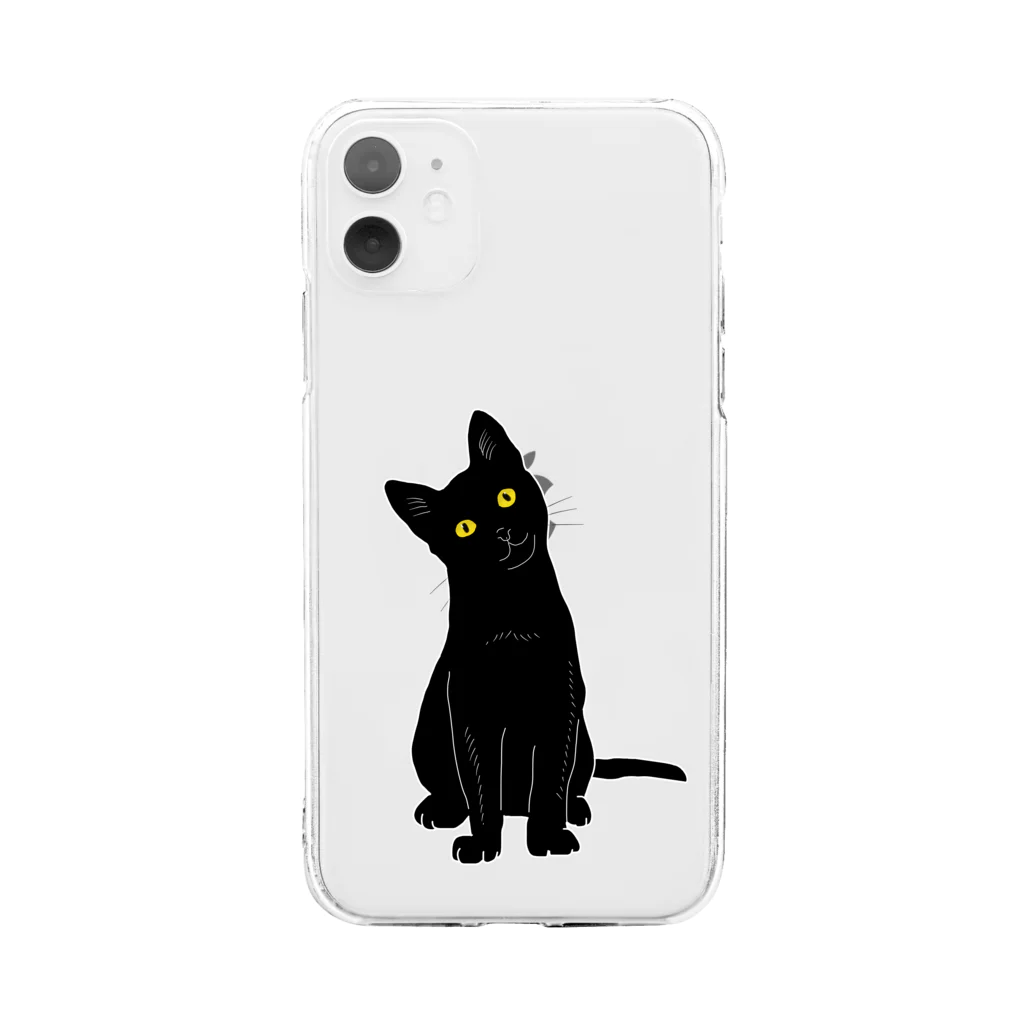 小鳥と映画館の小首をかしげるあざとい黒猫ちゃん Soft Clear Smartphone Case