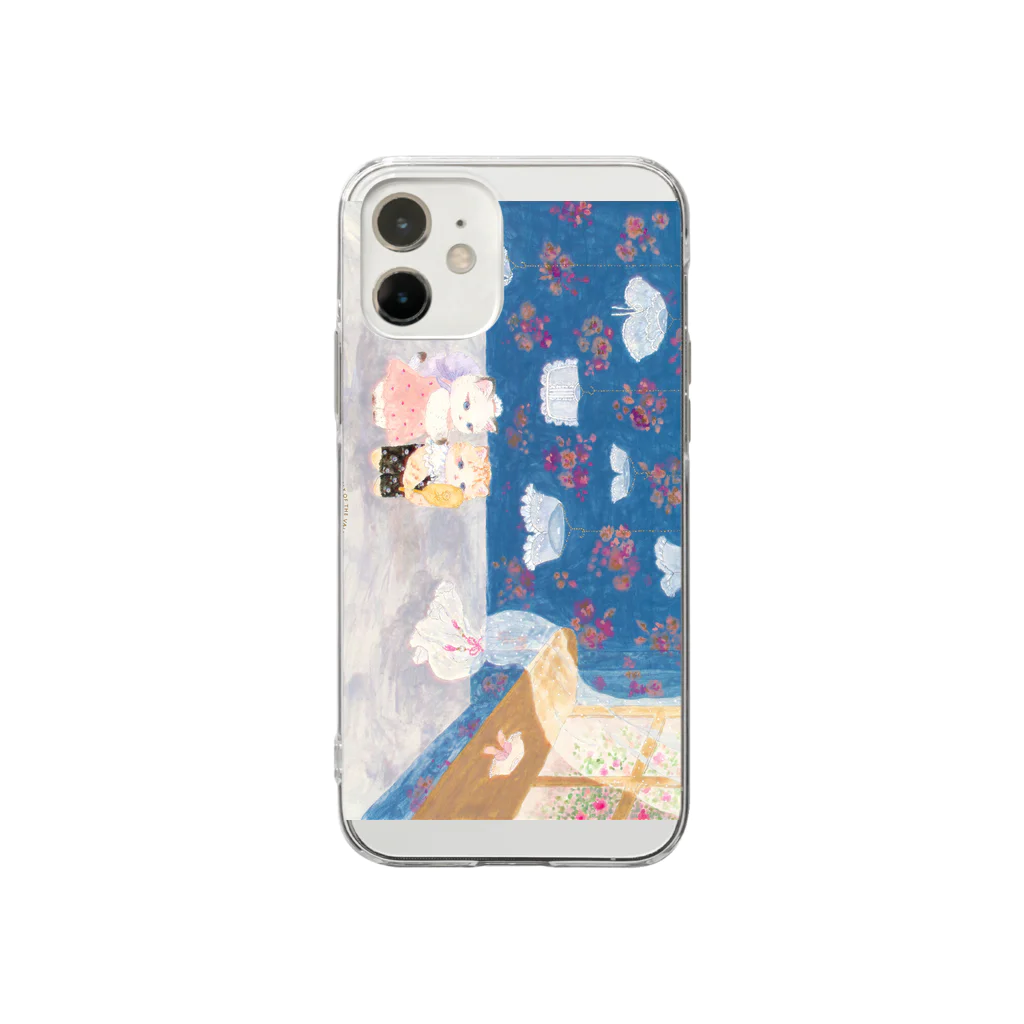 LILY OF THE VALLEYのねこの付け襟やさん Soft Clear Smartphone Case