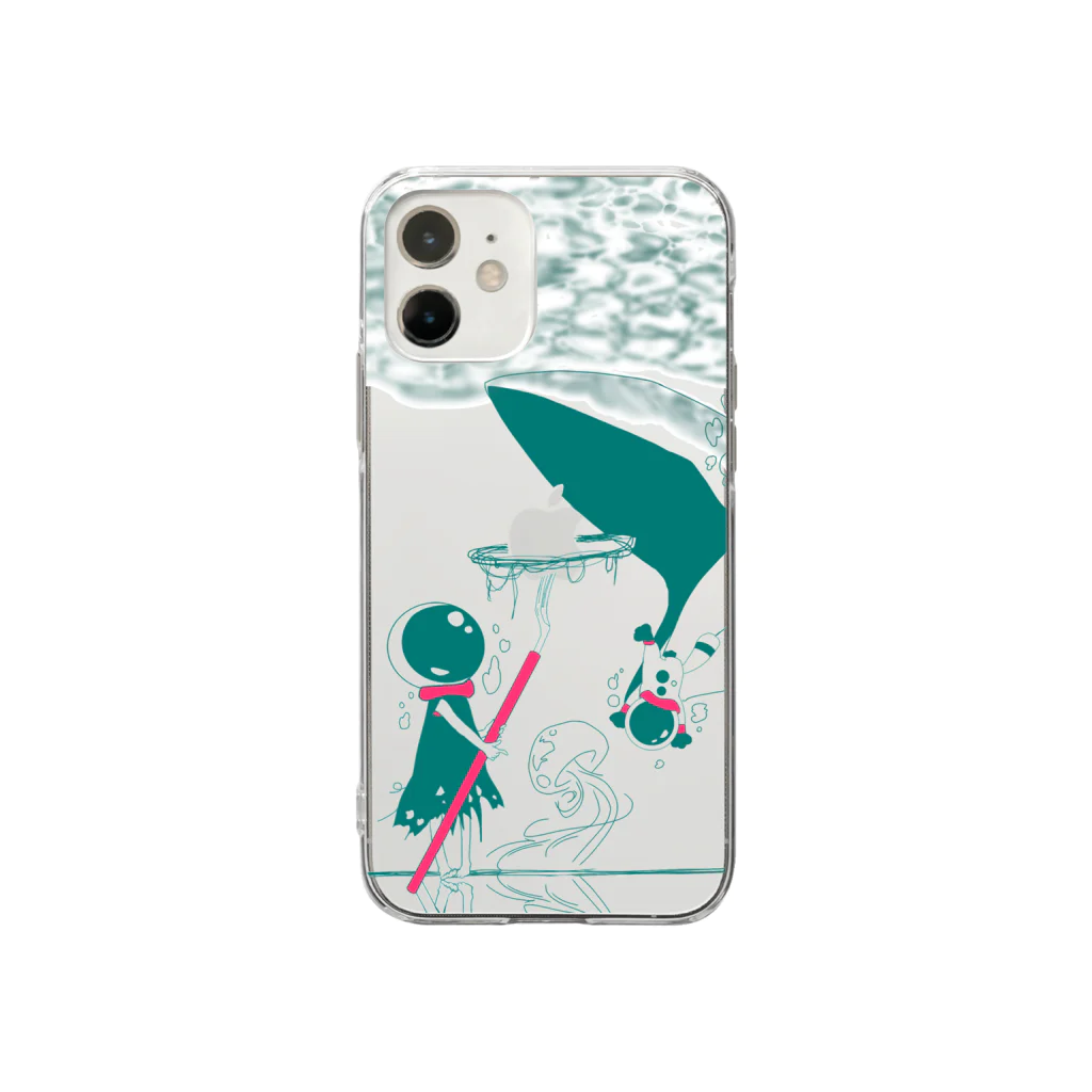 宇宙猫(soraneko)の深海の少女 クラゲとクジラと仲良し Soft Clear Smartphone Case