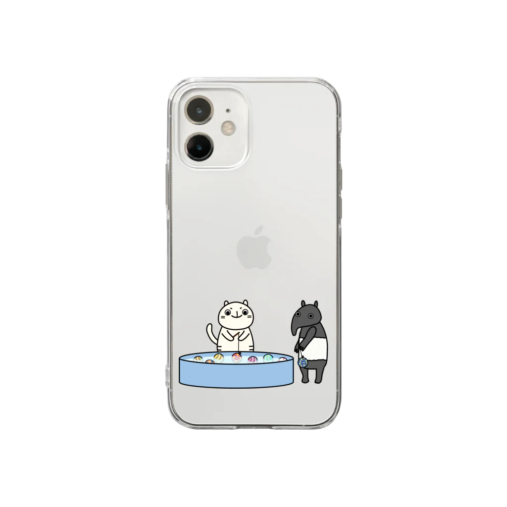 あわい屋のヨーヨー釣りするバクとにゃごやま Soft Clear Smartphone Case