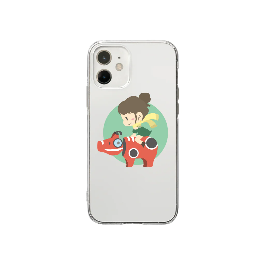 kemのゆるいお店の赤べ娘 Soft Clear Smartphone Case