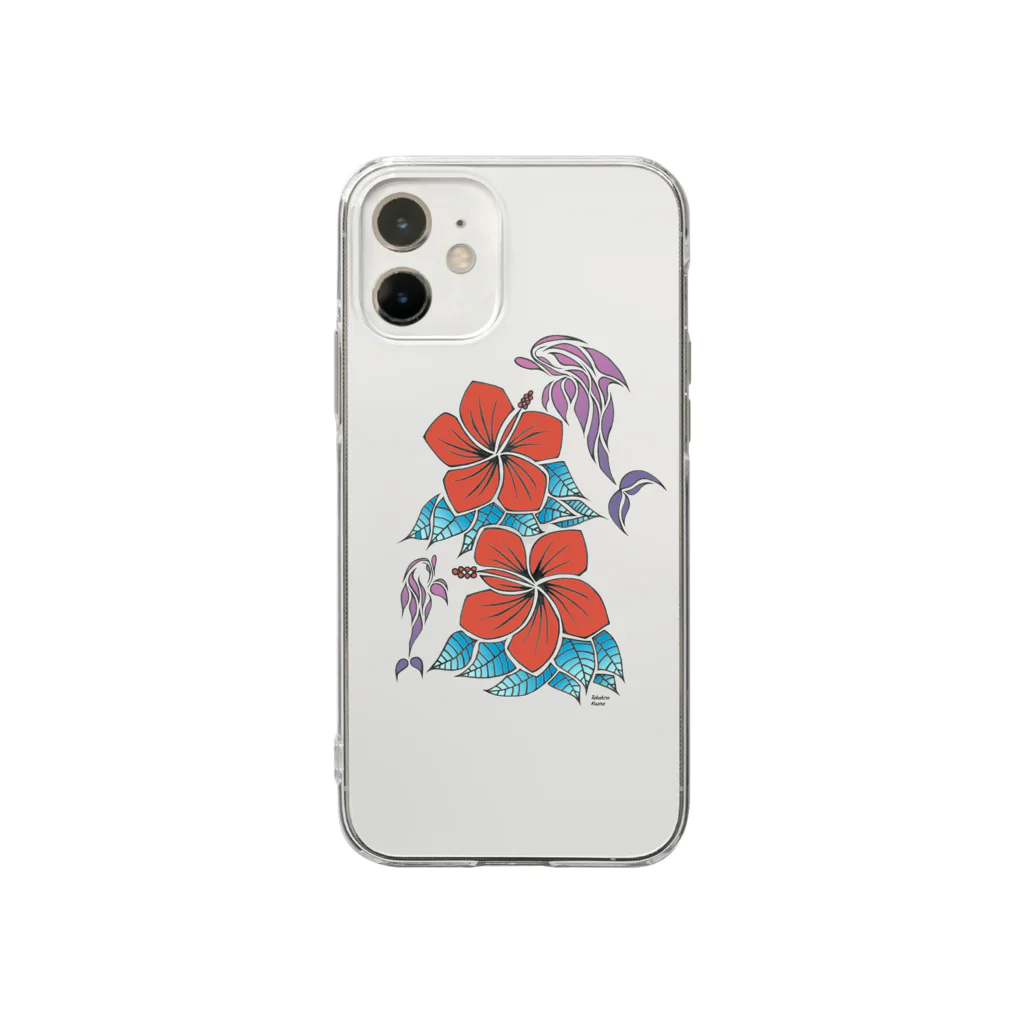 One Day Surf. by Takahiro.Kのhibiscus & dolphins Soft Clear Smartphone Case