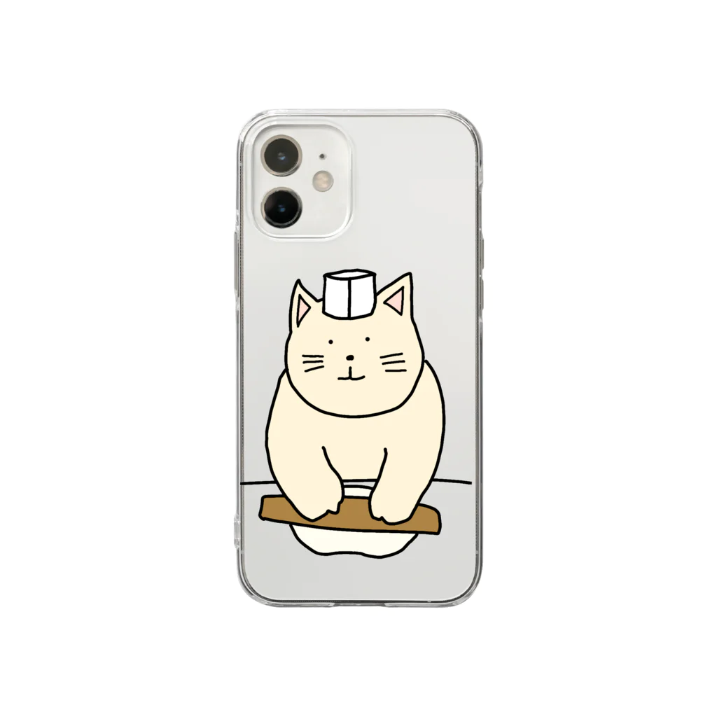 ＋Whimsyの蕎麦打ちねこ Soft Clear Smartphone Case