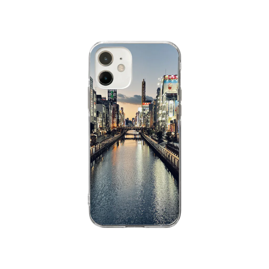 unepe部屋の大阪の街と道頓堀 Soft Clear Smartphone Case