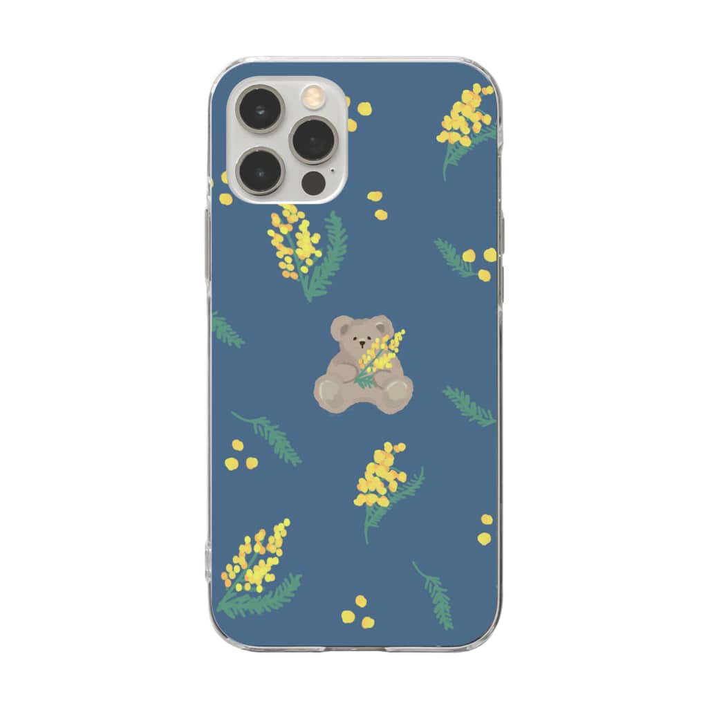 くまのパピコ＊made in bear＊のミモザ くま ブルー Soft Clear Smartphone Case