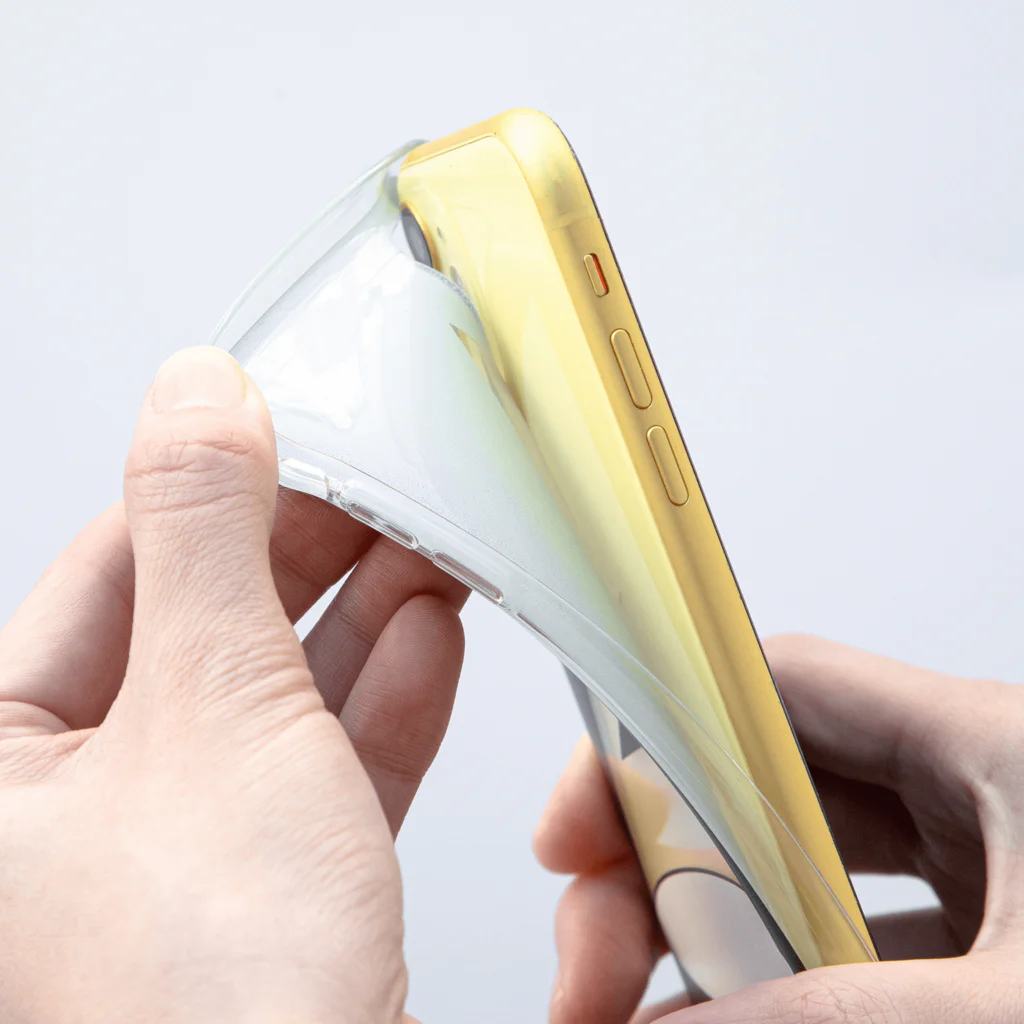 久保田商店のテプラ風（12 pro max） Soft Clear Smartphone Case :material