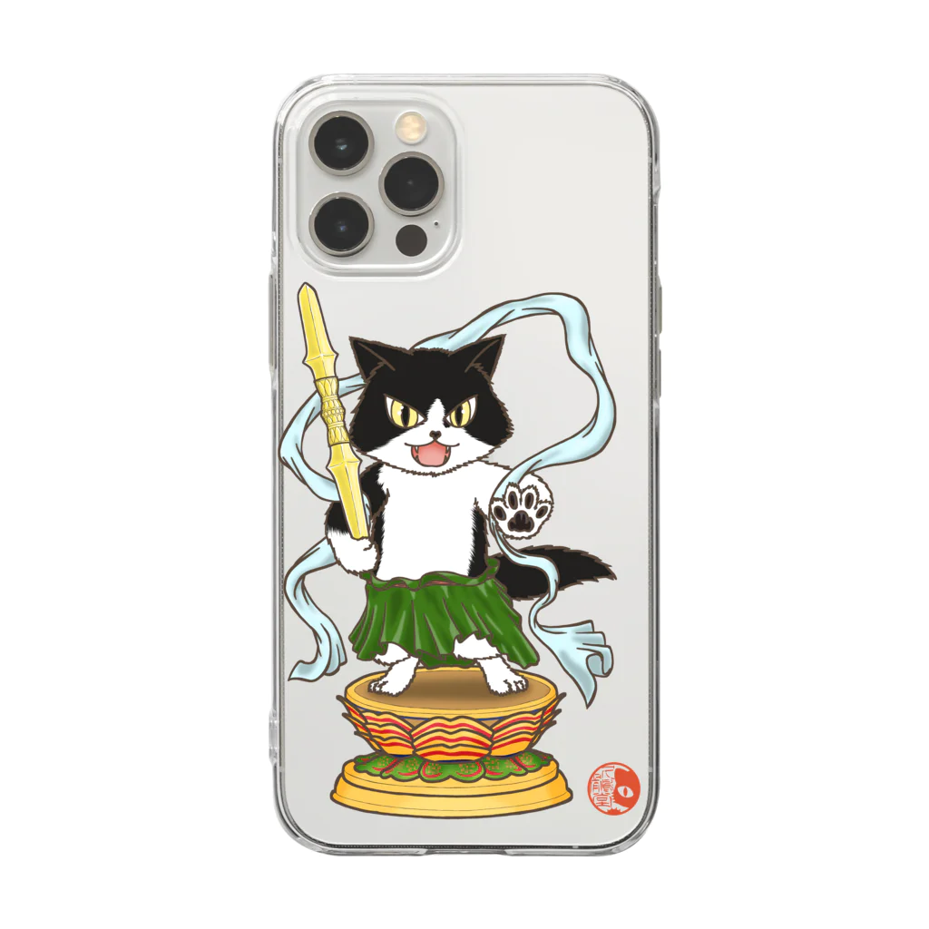 ねこや久鶻堂の金剛猫士像 Soft Clear Smartphone Case