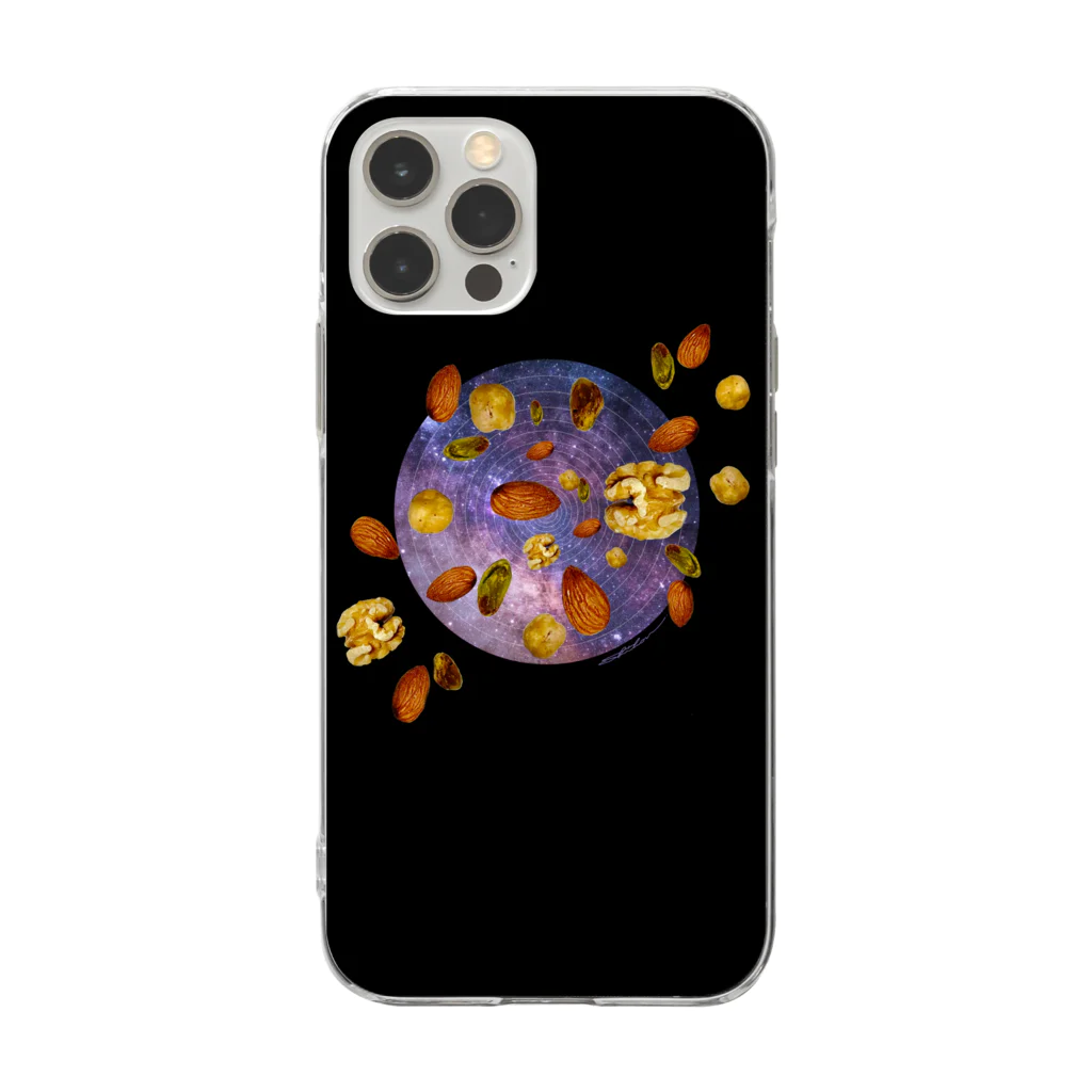 poetry sproutsのSpace Nuts(ブラック) Soft Clear Smartphone Case