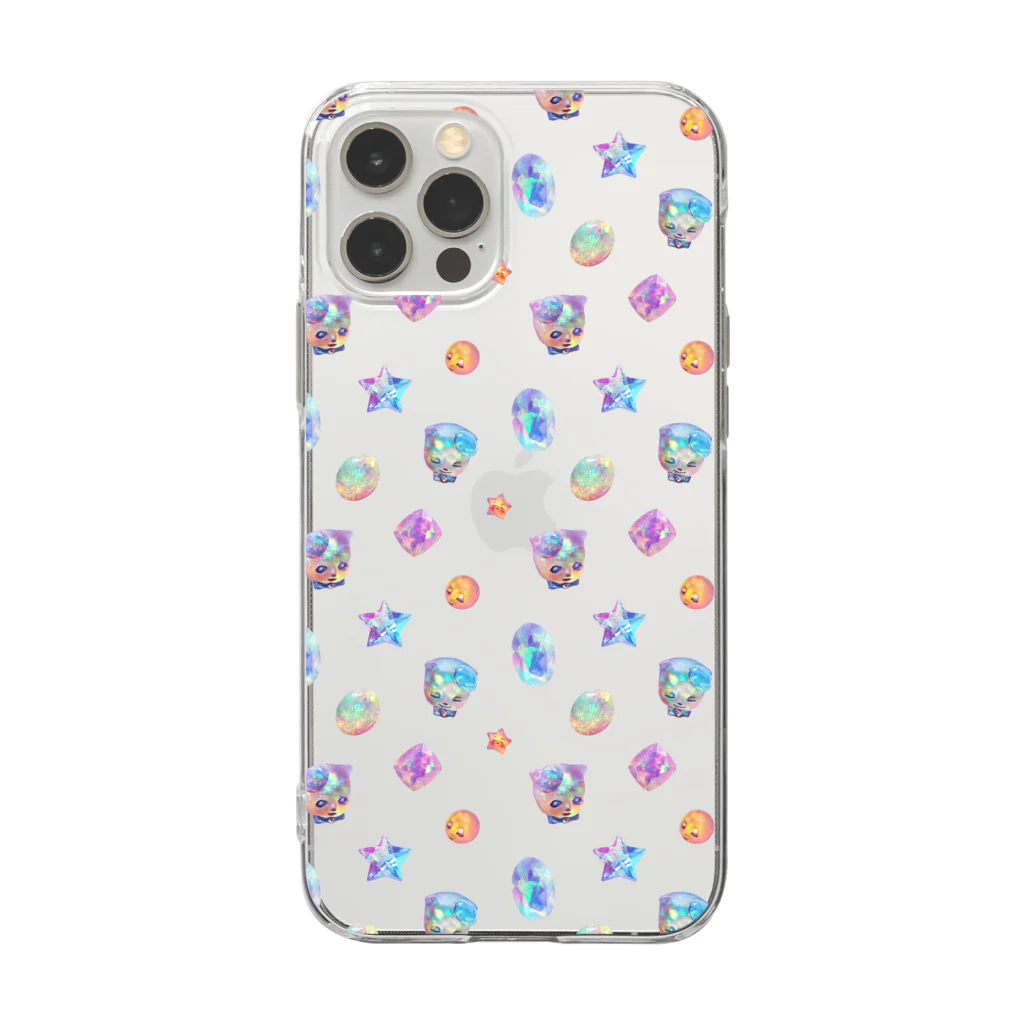 ★枠星屋★の宝石猫◆お月さま★お星さま Soft Clear Smartphone Case