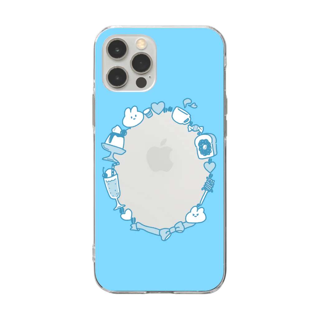 dashimakiの窓つき喫茶店うさちゃん 青・水色 Soft Clear Smartphone Case