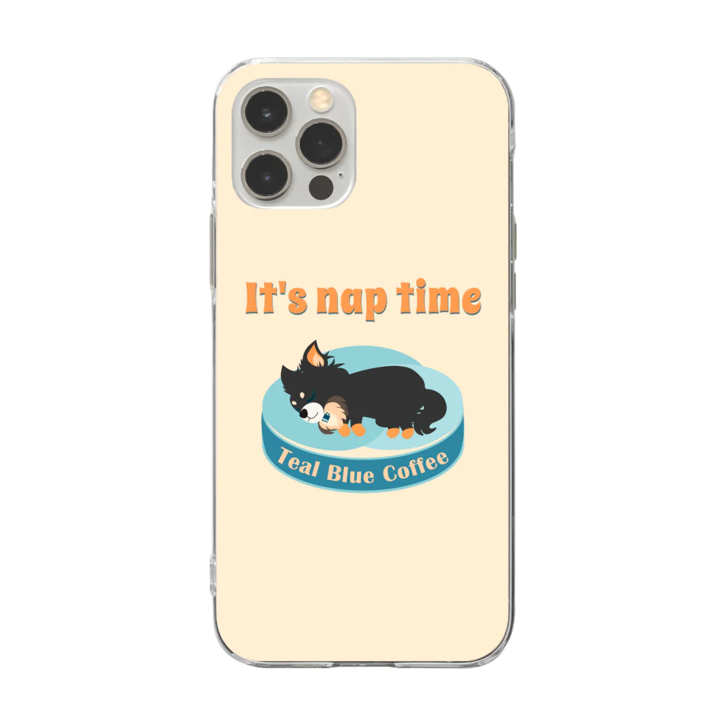 Teal Blue Coffeeのお昼寝の時間　-puppy teal- Soft Clear Smartphone Case