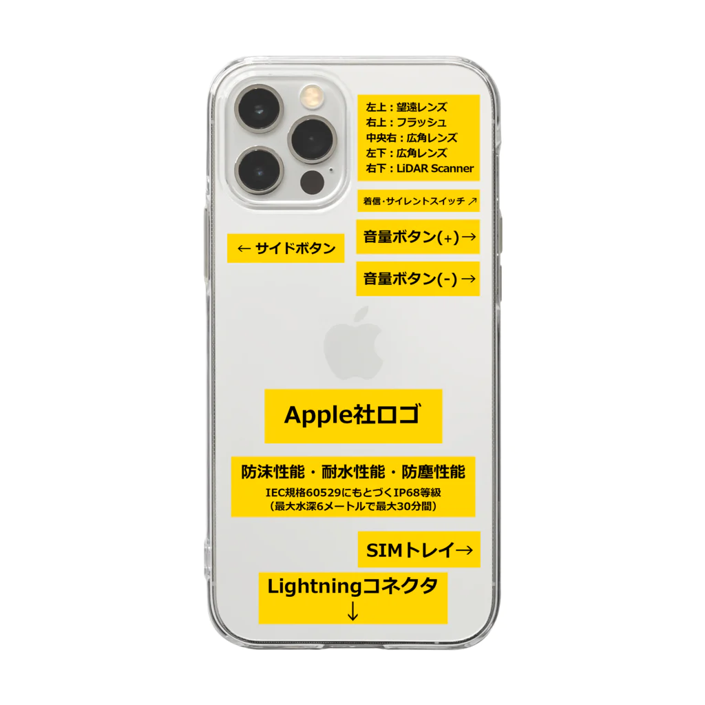 久保田商店のテプラ風（12 pro max） Soft Clear Smartphone Case