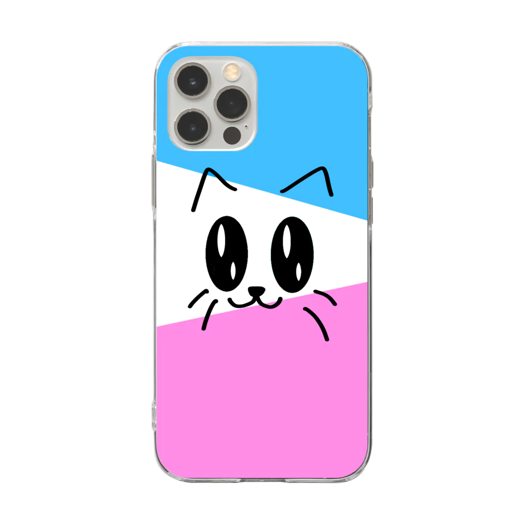 Smilesの青猫ピンク Soft Clear Smartphone Case