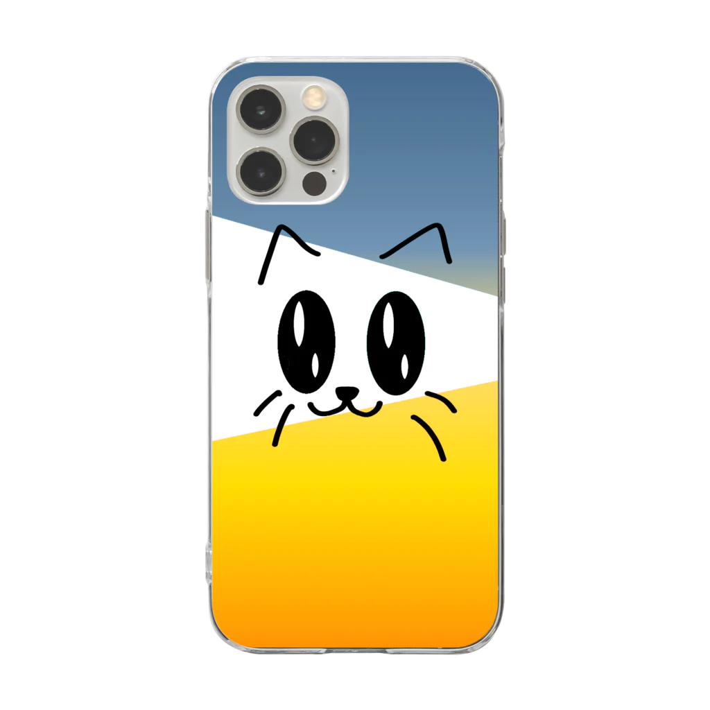 Smilesのグラデーション紺猫オレンジ Soft Clear Smartphone Case