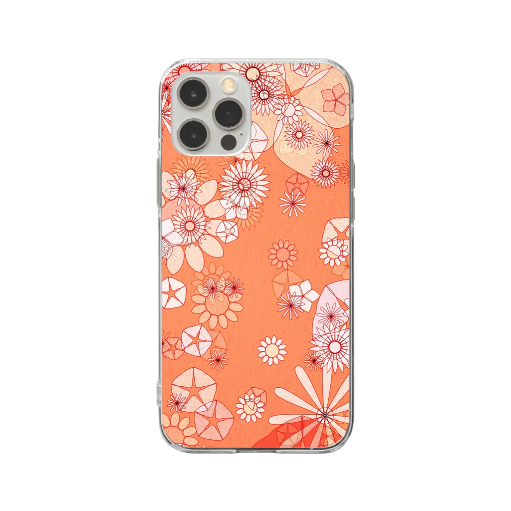 pianocurve Designの夏の花々　オレンジ Soft Clear Smartphone Case