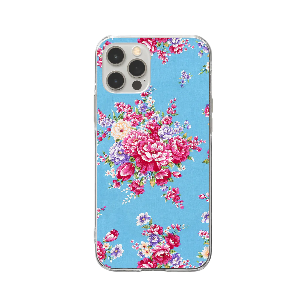 Love taiwanの台湾の伝統的な花柄 (Blue地) / ソフトクリアスマホケース Soft Clear Smartphone Case