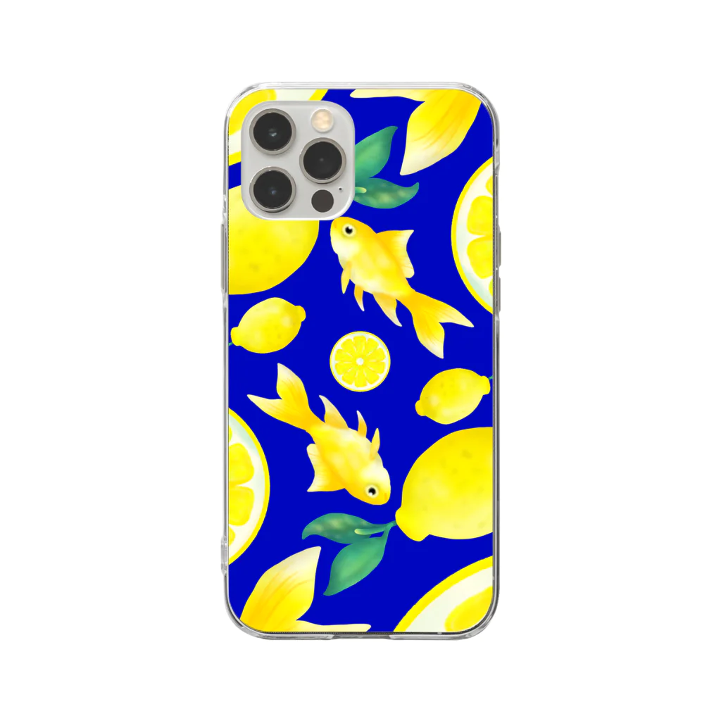 Kelfoy.の檸檬と金魚_青 Soft Clear Smartphone Case