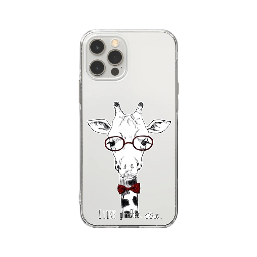 madein8☞shopのI like giraffes. But…(RED) Soft Clear Smartphone Case