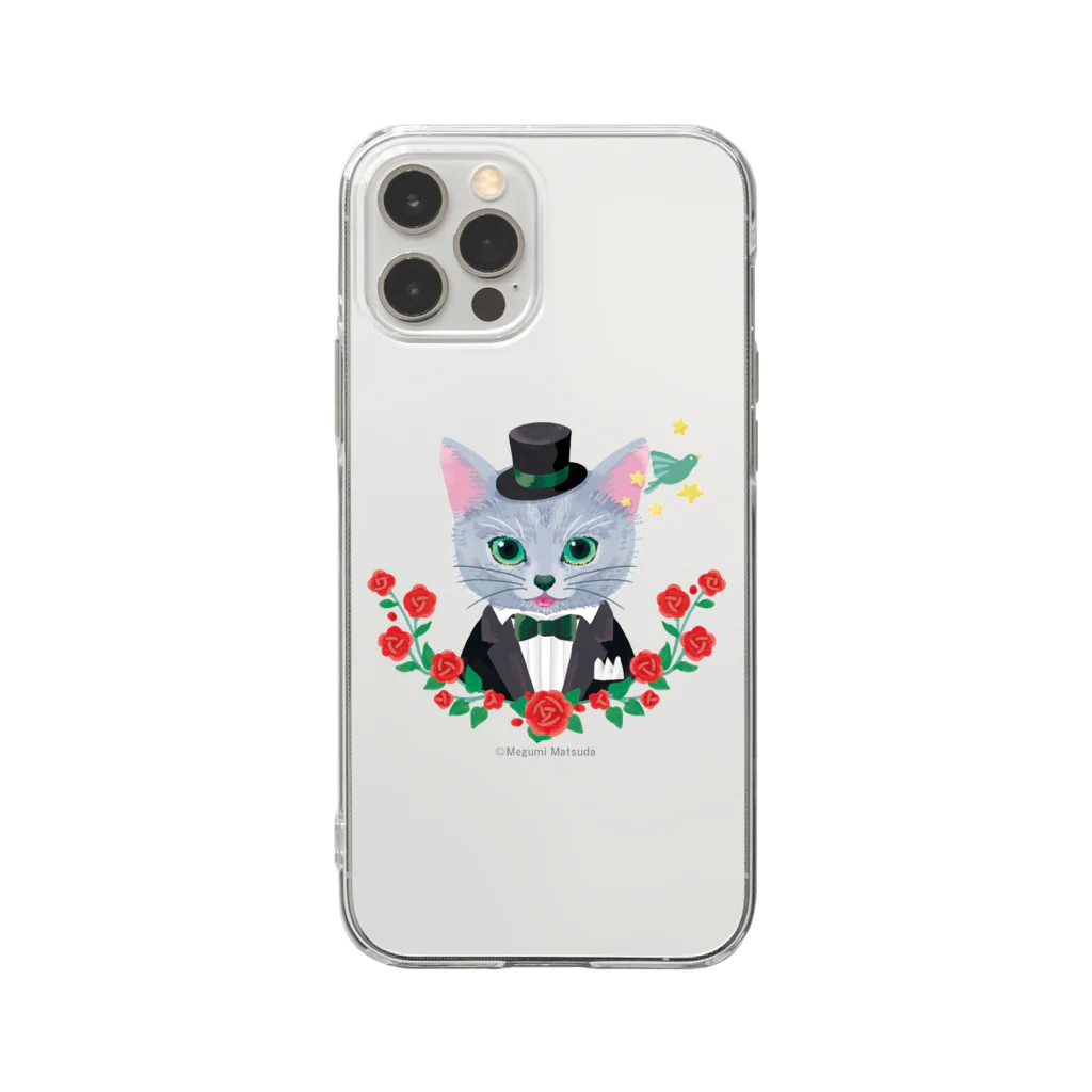 きもの番長のお店の猫と薔薇 Soft Clear Smartphone Case