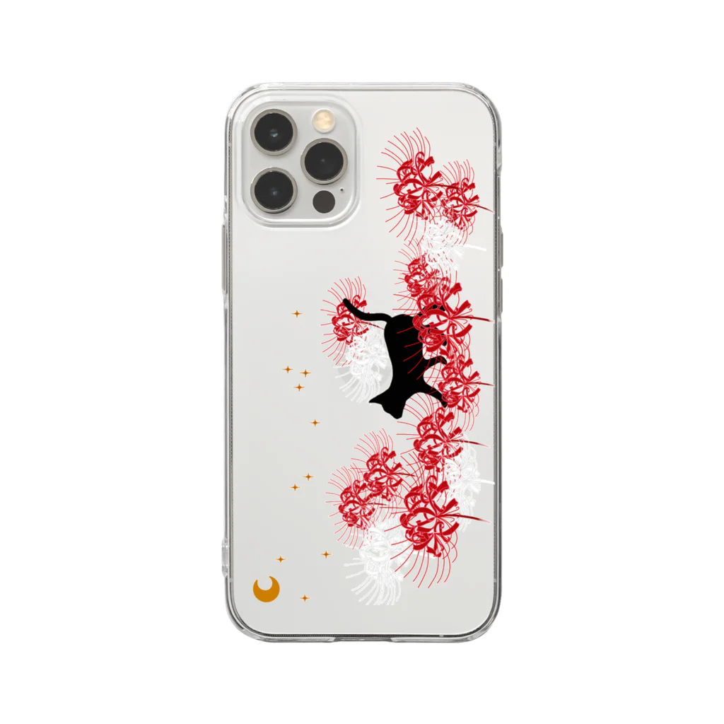 にゃーにゃー組@LINEスタンプ＊絵文字販売中！の月と黒猫と彼岸花 Soft Clear Smartphone Case