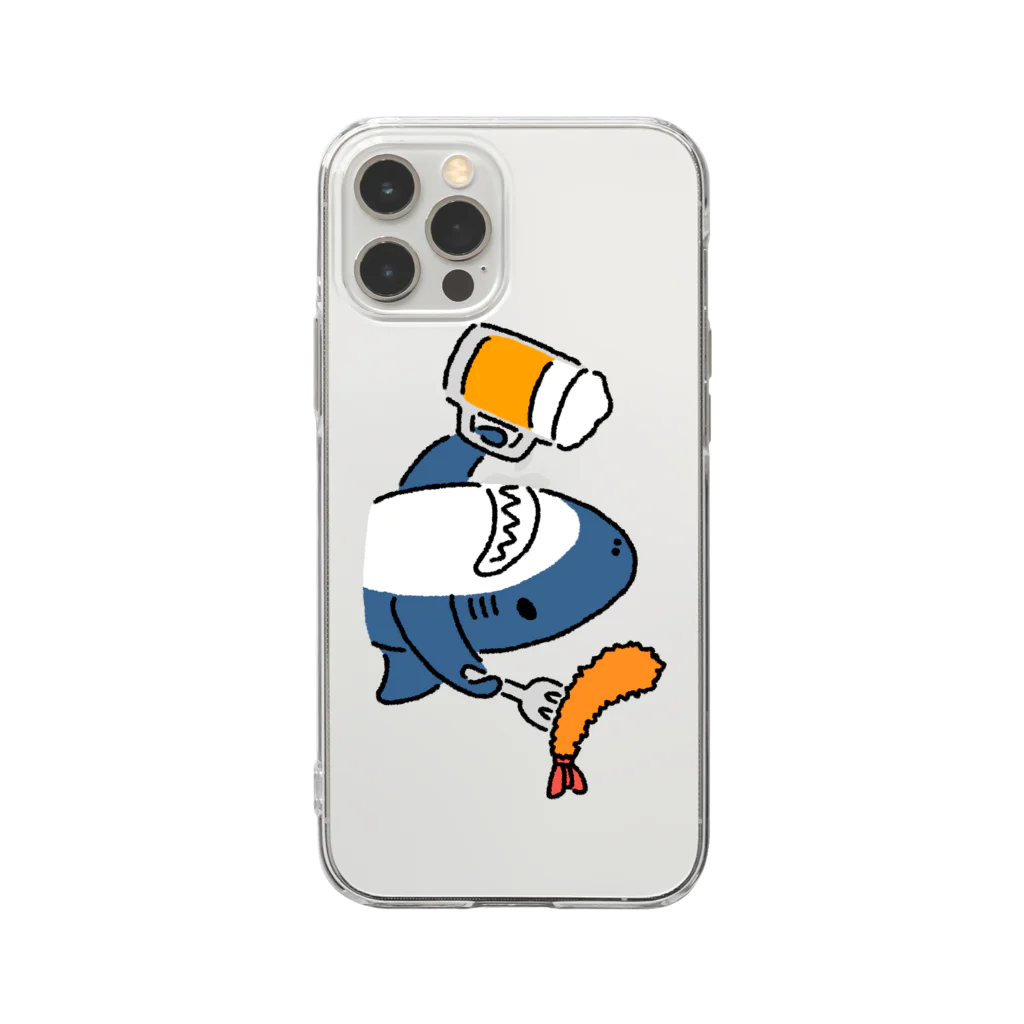 サメ わりとおもいのビールとエビフライとサメ　色付き文字無し横向きVer. Soft Clear Smartphone Case