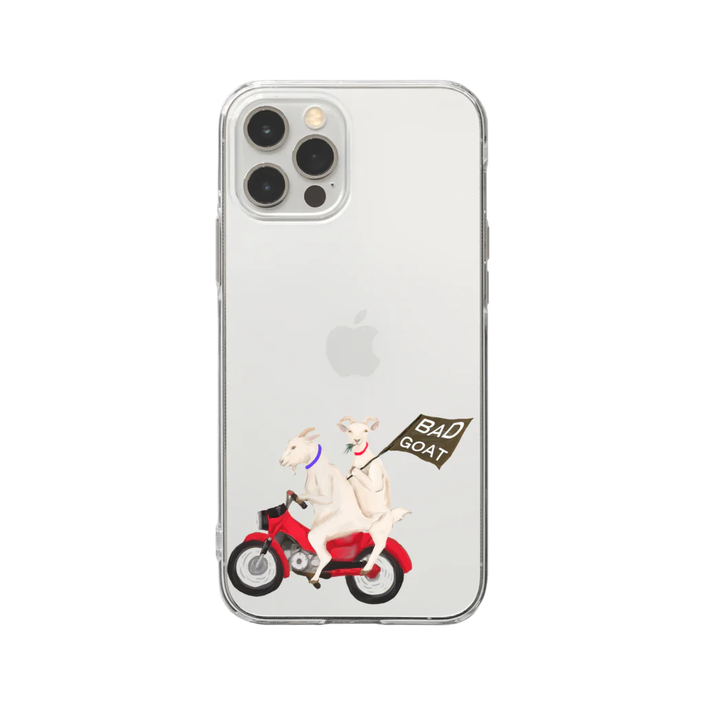 PoccaBocca–すかまるのおみせ–のバイクとヤギさん（あめちゃんとはるくん） Soft Clear Smartphone Case