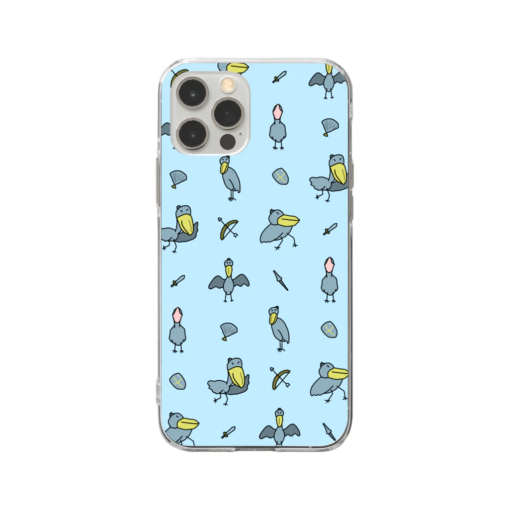 ゆるいイラストのアイテム - イラストレーターハセガワのハシビロコウと武器 Soft Clear Smartphone Case