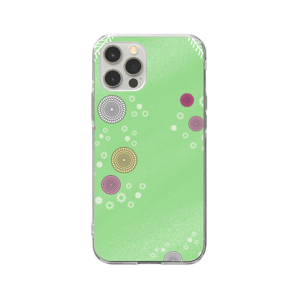 謎はないけど謎解き好きのお店の謎柄の和風グッズA（若緑） / Japanese style goods A inspired by escape room (Light green) Soft Clear Smartphone Case