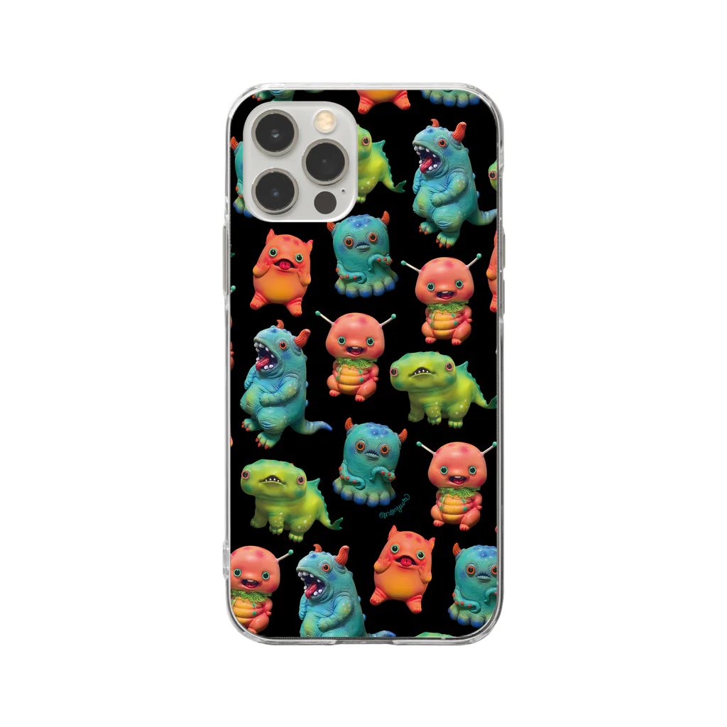 monyuraのmonyura monster(総柄ブラック)  Soft Clear Smartphone Case