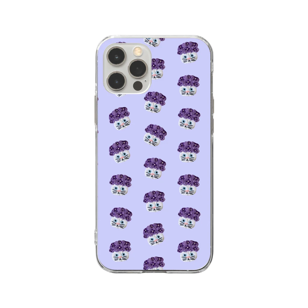 CHOPPIRIのかぶる猫[紫陽花(紫)ver.](白猫) Soft Clear Smartphone Case