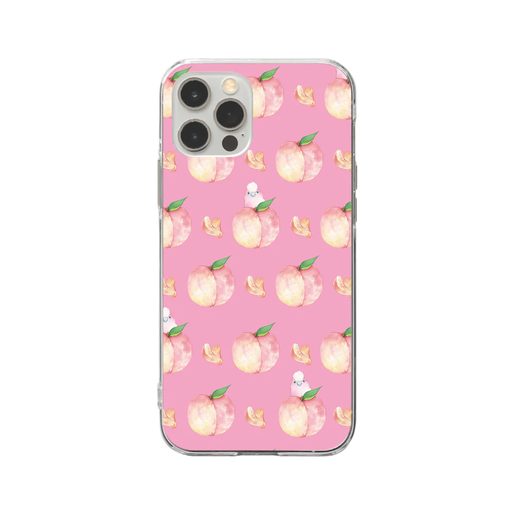 ゆとり屋のモモイロインコとモモ Soft Clear Smartphone Case